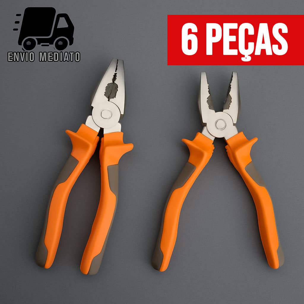 Kit 6 Alicate Universal 8" Multiuso com Cabo Isolado – Alta Resistência