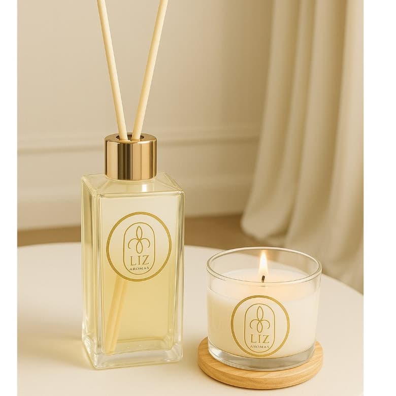 Kit Difusor de ambiente e Vela Aromática em vidro Artesanal de varetas aromatizador.