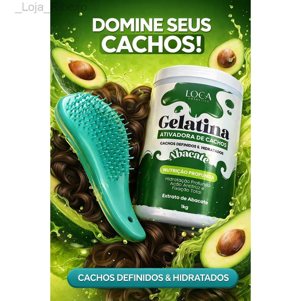 Kit Gelatina de Abacate + Escova Mágica 💚✨ – Definição, Brilho e Finalização Perfeita para os CabelosOLUKQAE8