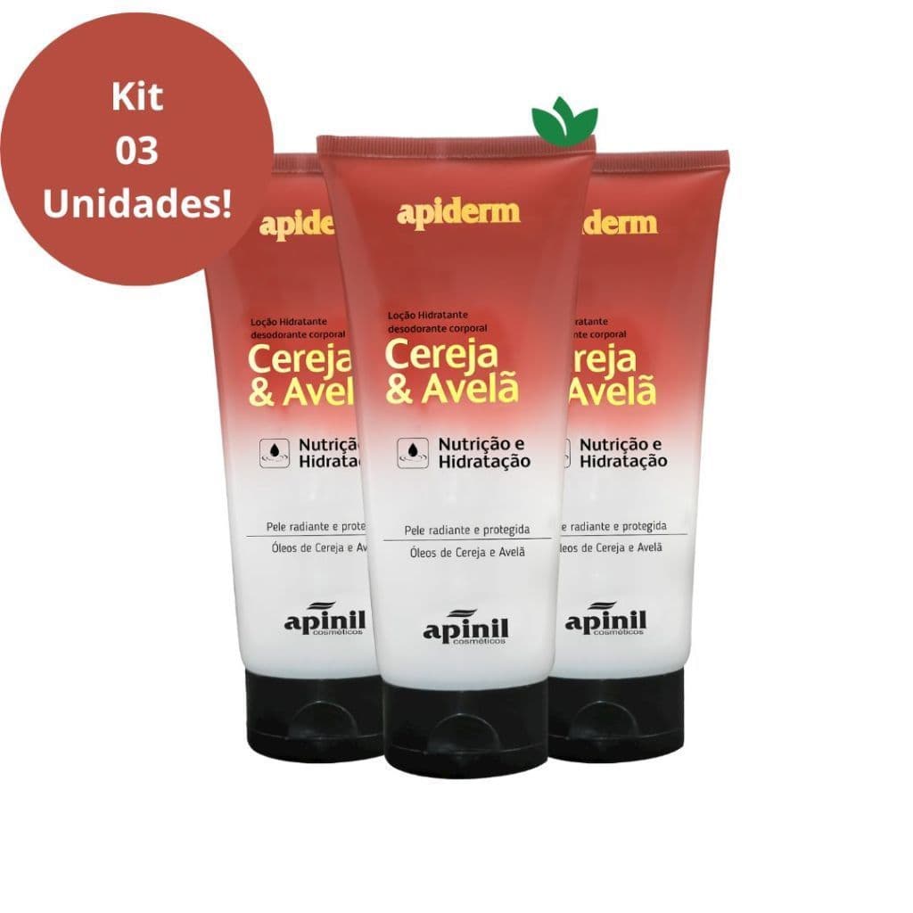 KIT 3 Hidratante Corporal CEREJA E AVELÃ Creme Loção Desodorante Apiderm 190g - Apinil