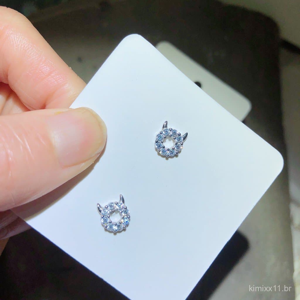 Brincos de diabo em prata esterlina s925, brincos de diabinho com mini diamantes incrustados, modelo feminino criativo e