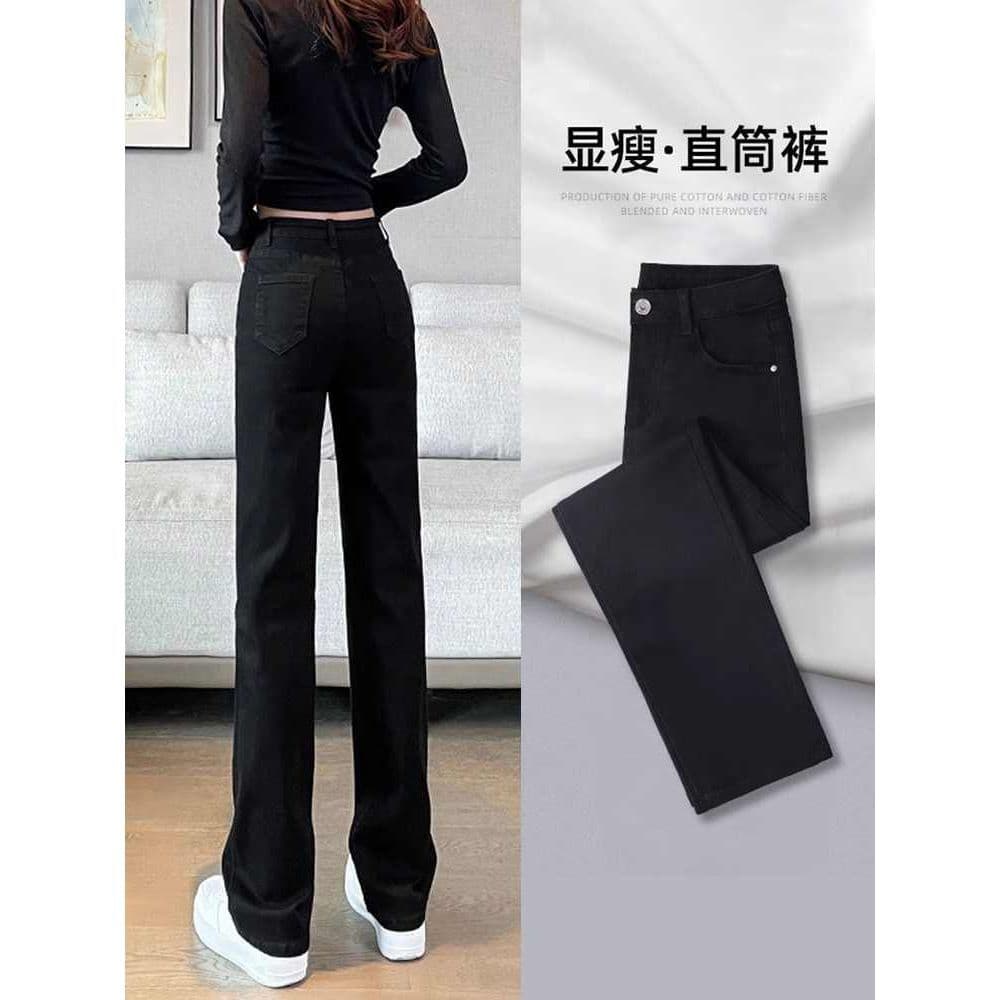 Velo-velo preto de cintura alta Jeans retos feminino novo estilo primavera outono pequeno verão mais magro olhar tubo de