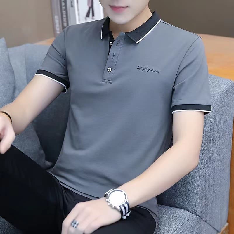Camisa P POLO de manga curta masculina Slim fit lapela bordada comércio exterior todos @