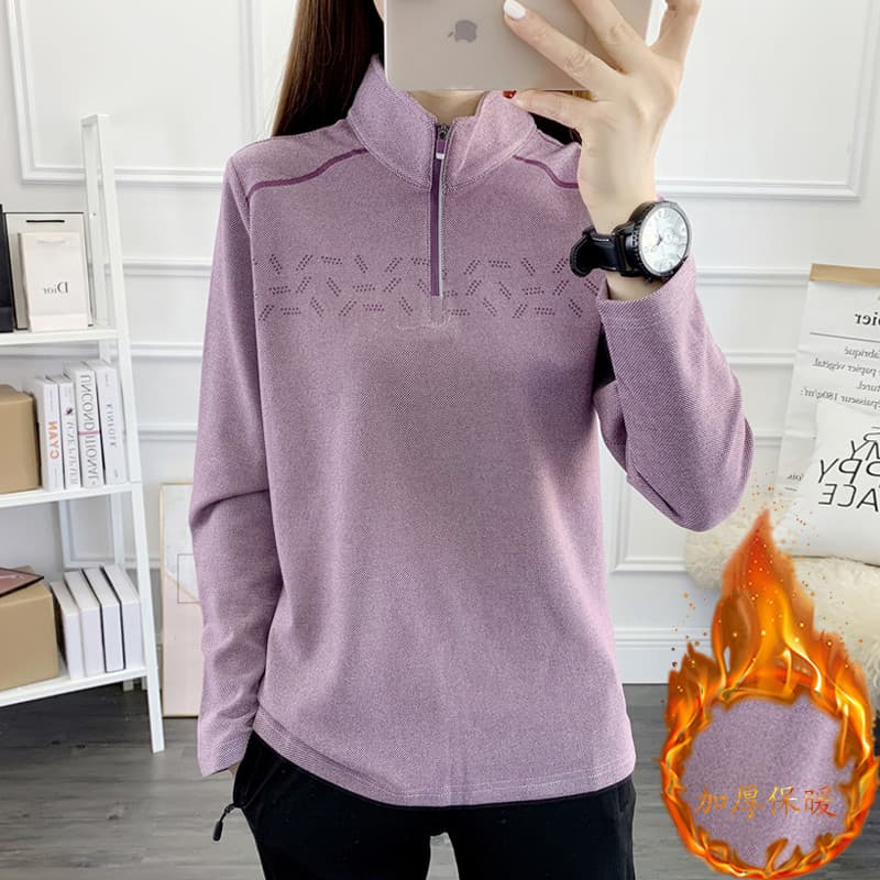 Ao ar livre estiramento esportes jaqueta de lã feminina topo quente de manga comprida camiseta feminina escovado veludo