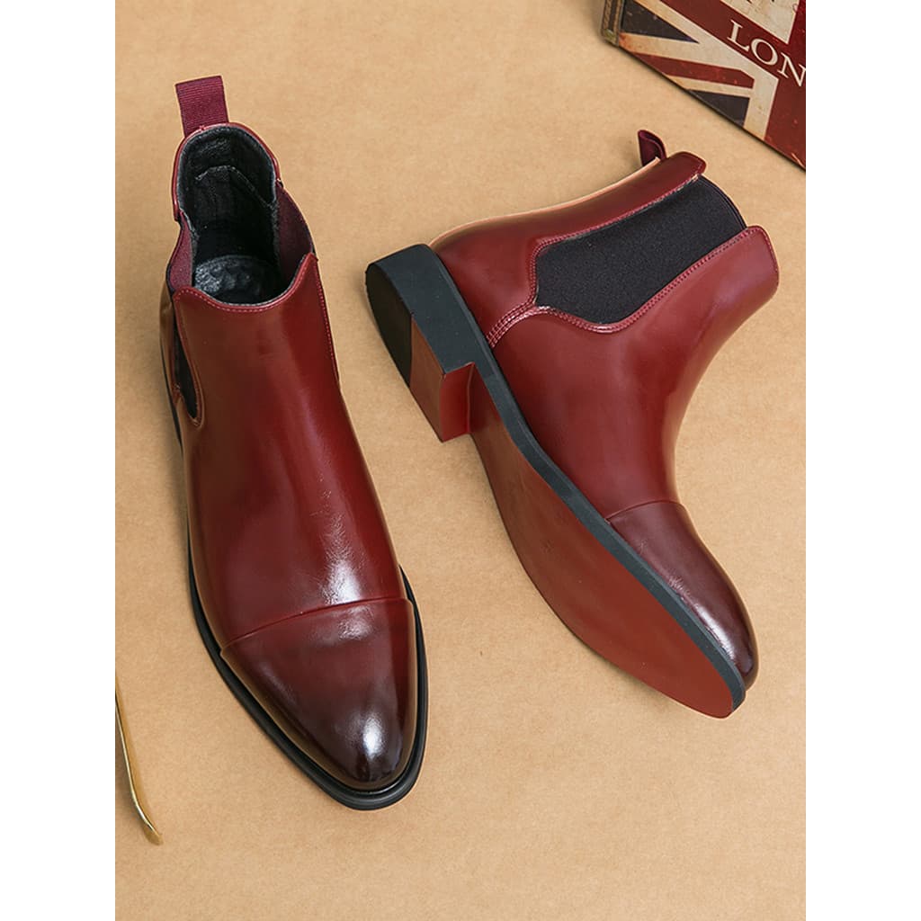 Chelsea Botas Masculinas De Couro Genuíno Slip-On Outono Inverno Botas De Couro Dedo Apontado Botas Martin Britânicas Ma