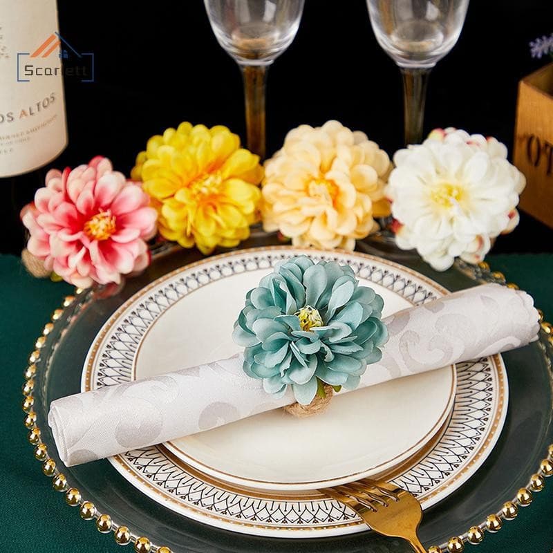 [Scarlett] 6 Peças Porta-Guardanapos De Flores Anéis De Guardanapo Florais Artificiais Artesanato Decoração De Mesa Para