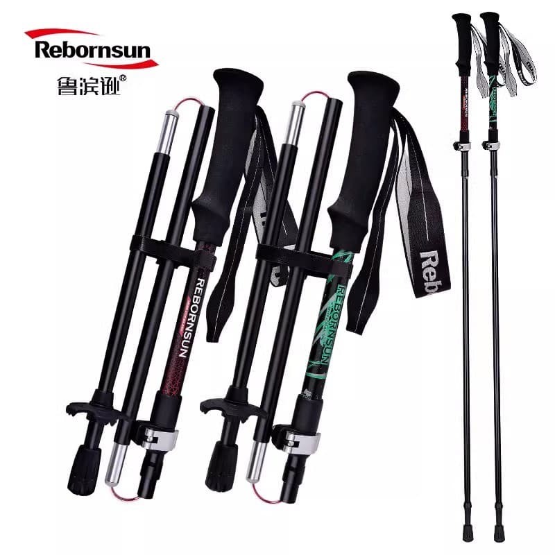 Lubinson Trekking Pole Fibra de Carbono Liga de Alumínio Ultraleve Retrátil Dobrável Curto Portátil Homens Mulheres Off-