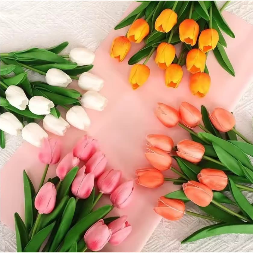 10 Pçs Tulipas Flores Artificiais Toque Real Buquê De Flor Falsa Para Decoração De Casa De Casamento