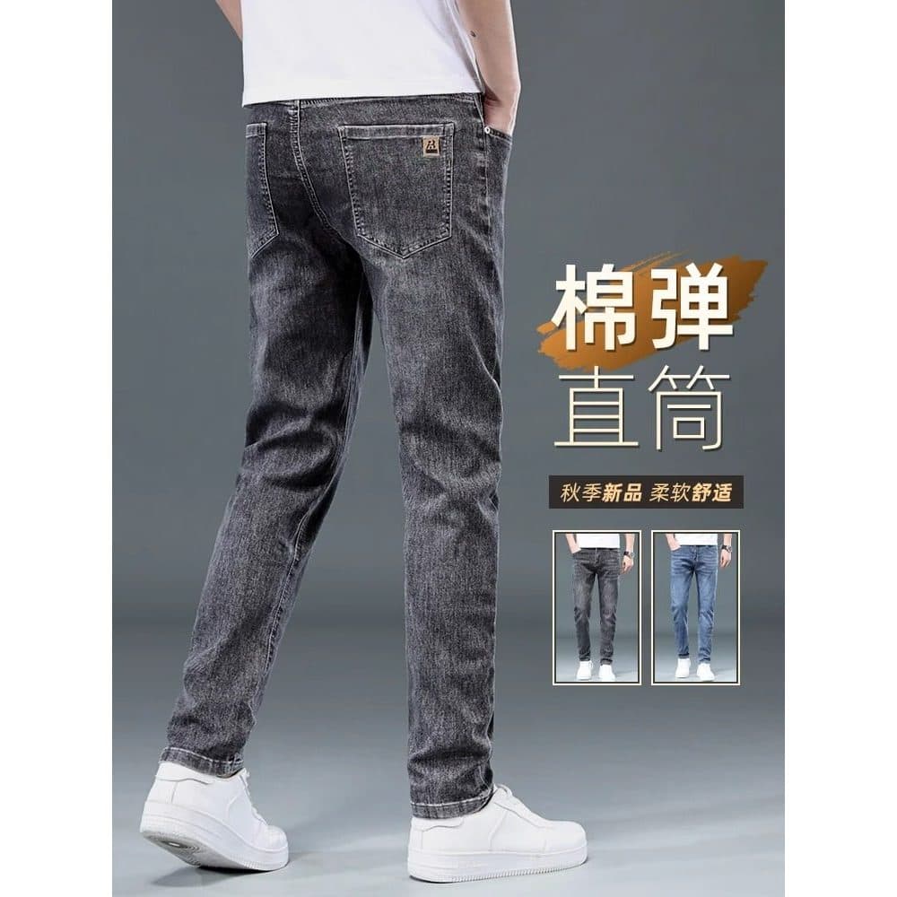 Calças de brim masculinas High-End magro-ajuste em linha reta preto cinza 2026 novo estilo verão estilo fino Street Wear