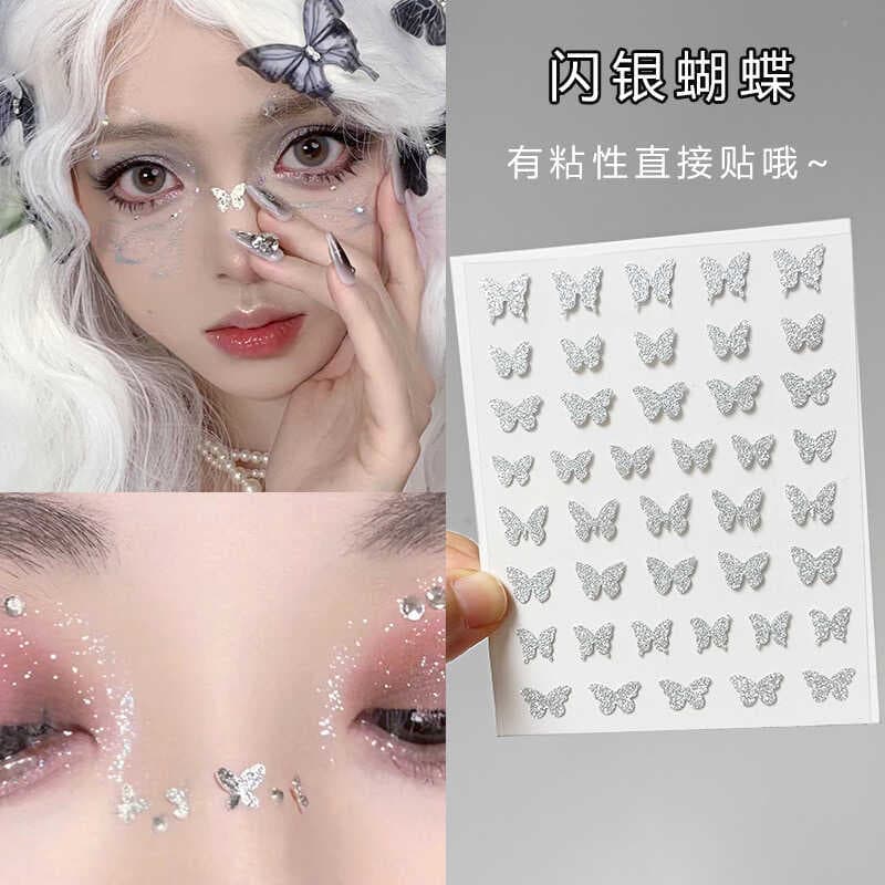 Decalques de moda piscando adesivos de prata chama estrelas amor coração Super piscando adesivos maquiagem de palco