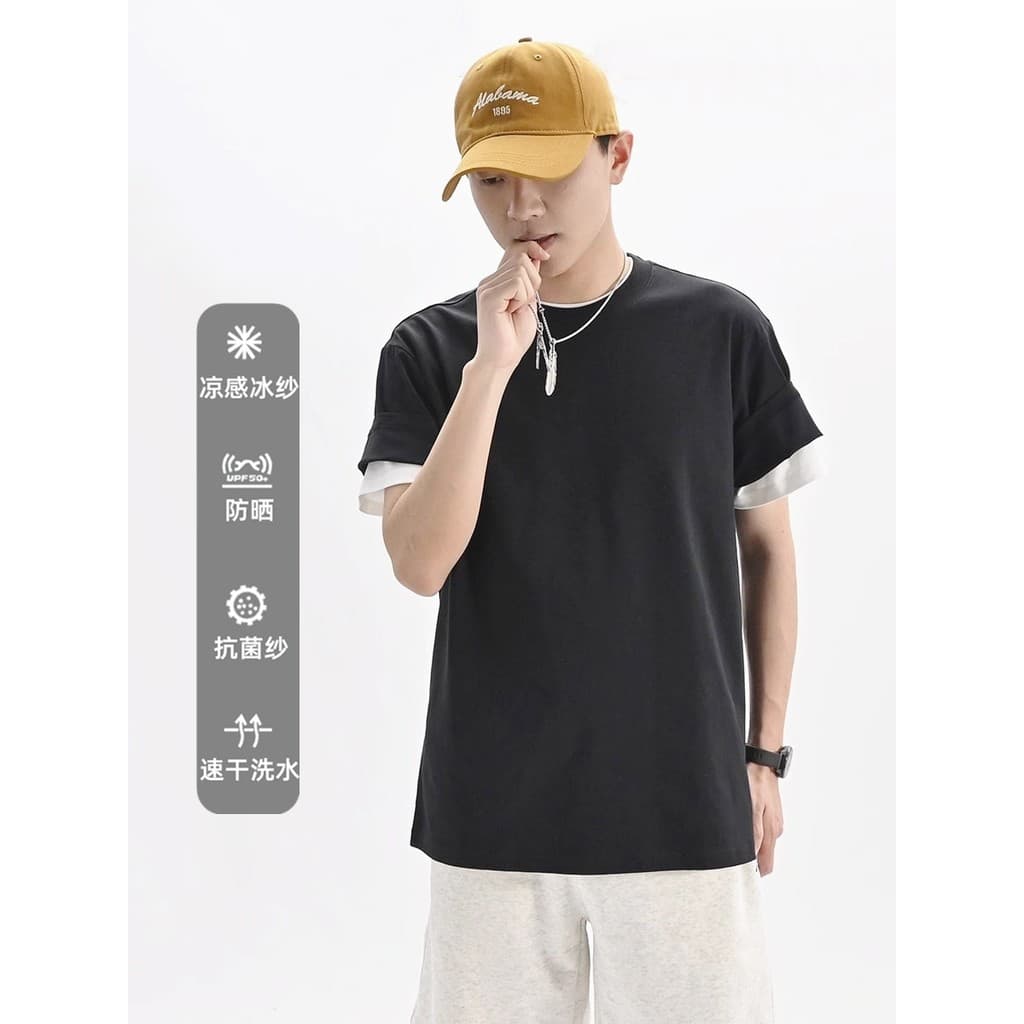 [Protetor solar com sensação legal] RE verão japonês solto masculino feminino em torno do pescoço caído ombro camiseta h