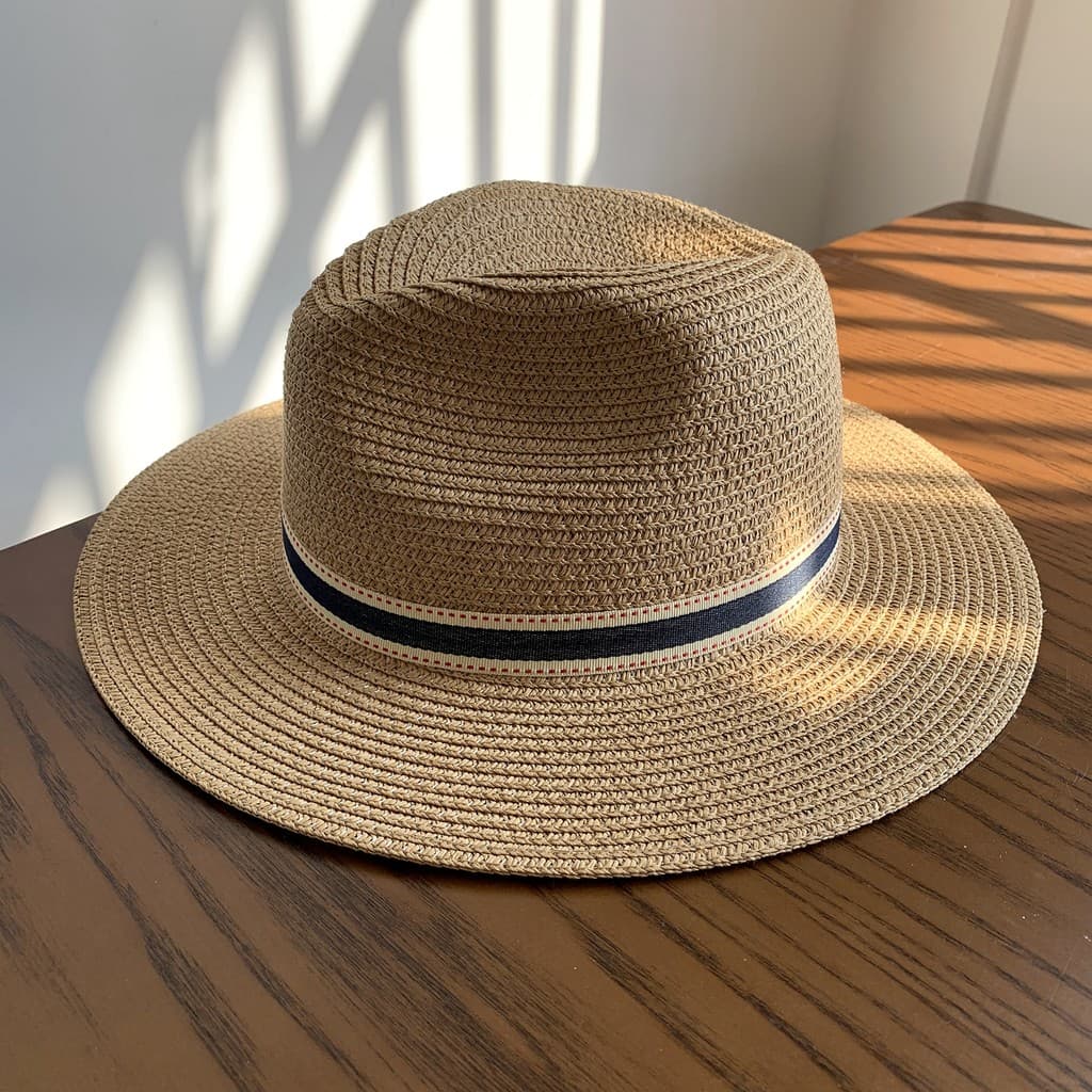 Primavera verão lazer férias tecido panamá chapéu de palha masculino verão protetor solar chapéu de sol largo chapéu mas