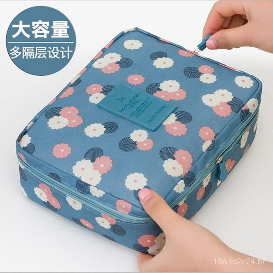 Bolsa de armazenamento multifuncional à prova d'água em tecido Oxford estilo coreano, bolsa de maquiagem portátil de dup