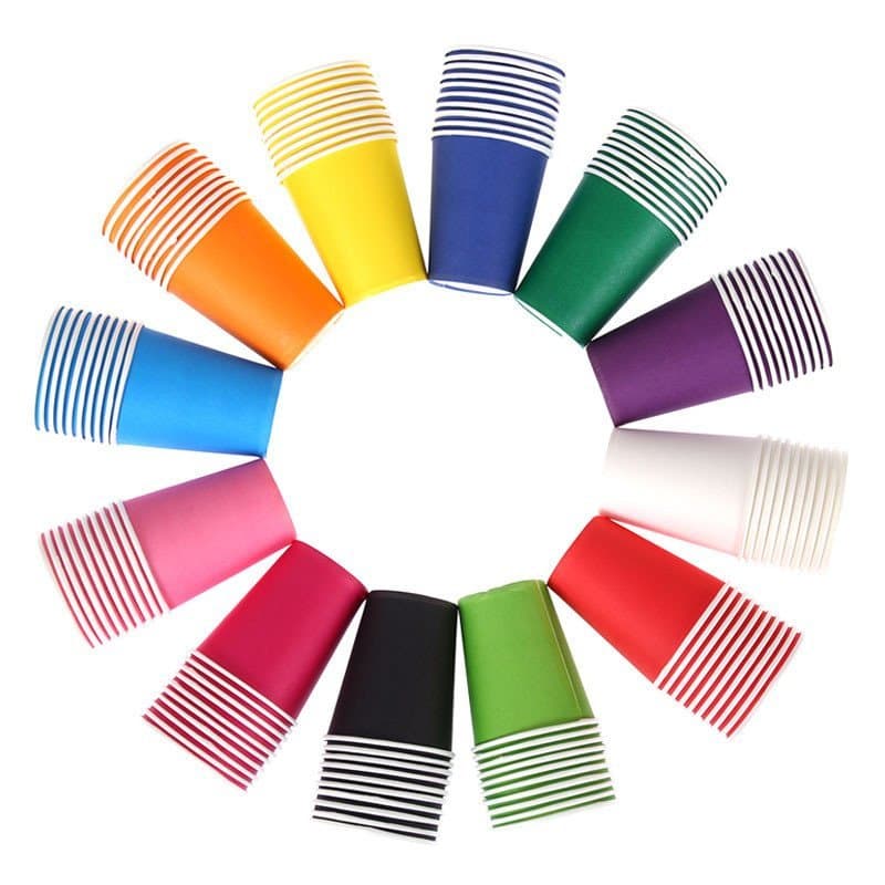 Copos de papel descartáveis DIY por atacado, copos de papel coloridos espessos em 10 cores misturadas, materiais criativ
