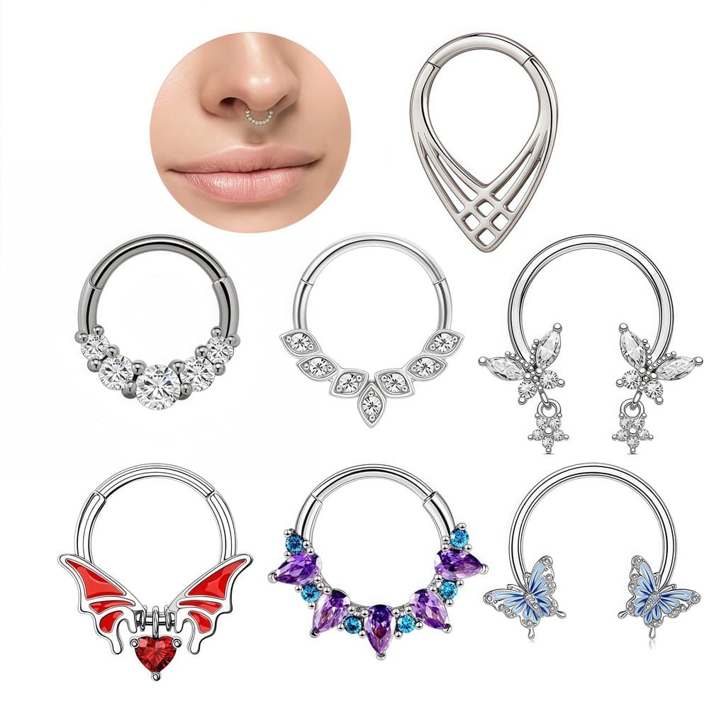 Anéis de nariz em aço inoxidável, brincos com incrustações de diamante, anéis sem costura, anéis multifuncionais,