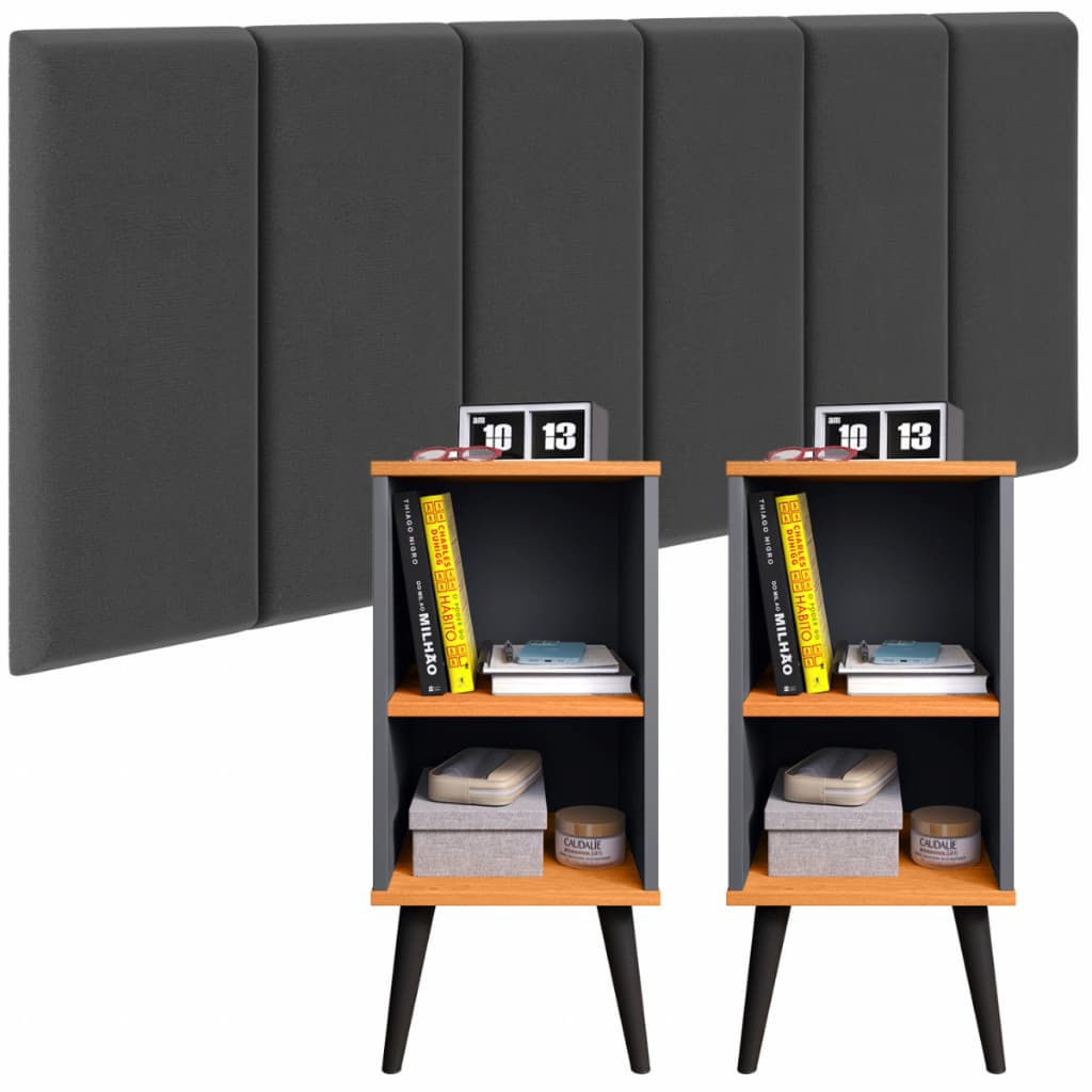 Conjunto kit Cabeceira Modulado Cama Quarto com Mesa de Cabeceira CHARME + módulos Julia com fita organizador