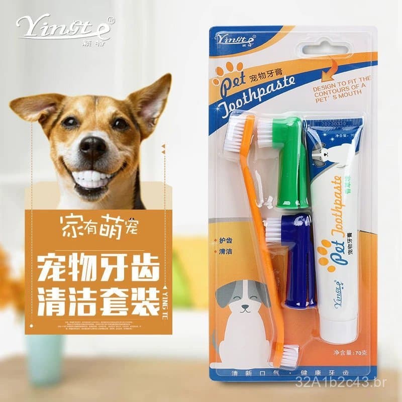 Pasta de dente e escova de dentes para cães e gatos, escova de dente descartável para limpeza dental de gatos e cães, co
