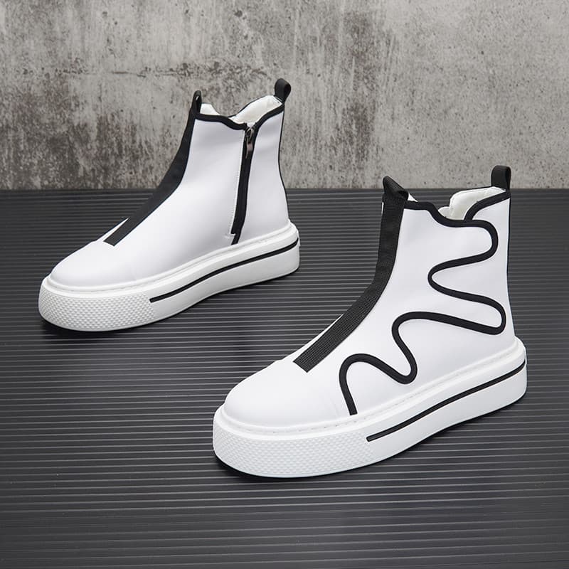 Sapatos brancos de cano alto masculinos 2026 primavera novo estilo botas curtas de sola grossa aumento interno botas bra