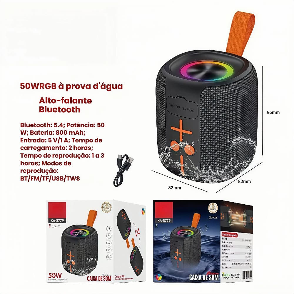 Caixa de som Bluetooth de 50W RGB à prova d'água Bluetooth V5.4 Portátil   Original