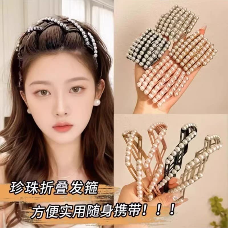 Retrátil dobrável bandana portátil feminino pérola 2025 novo estilo Hairpin viagem Outing pacote de cabelo rosto lavagem