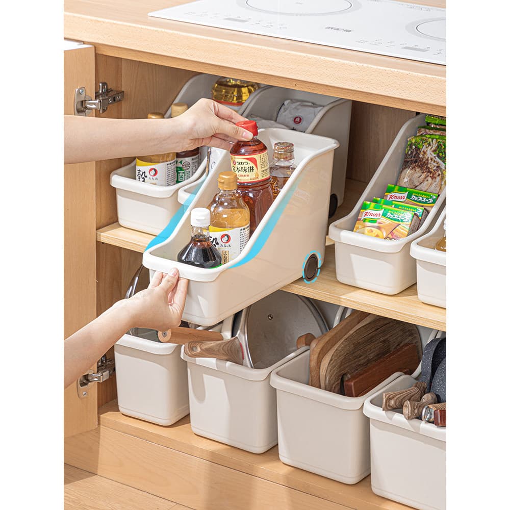 Japonês cozinha pote caixa de armazenamento armário pote tampa pia Rack armazenamento tempero cesta com polia ferramenta