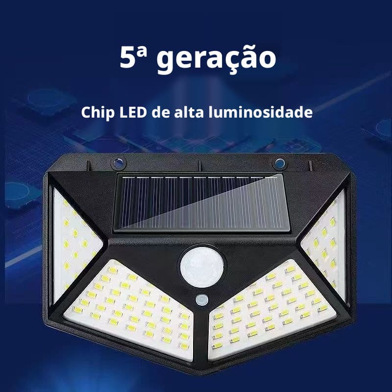 Luminária Solar 100 Leds Arandela 20 Watts com Sensor de Presença Automático Luz Externa de Parede Jardim