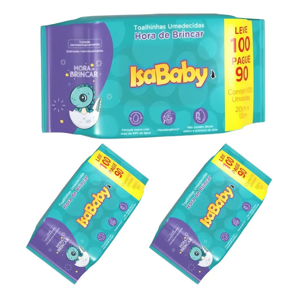 Toalhas Umedecidas Infantil IsaBaby Hora de Brincar C/ Aloe 3x100 Unid