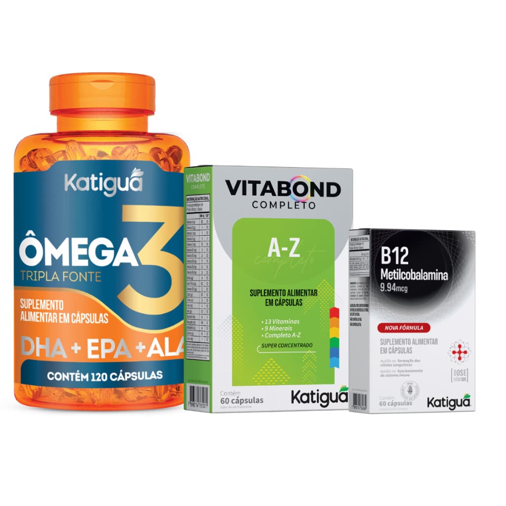 Kit Saúde Premium Ômega 3 + Vitamina A-Z concent + B12 metilcobalamina Energia Imunidade 60 Cápsulas