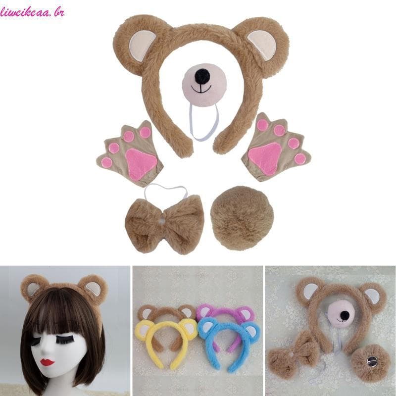 Liweikea 4 5 6 Fantasias Conjunto Orelhas Cauda Gravata Borboleta Nariz Tutu Animal Fantasia Kit