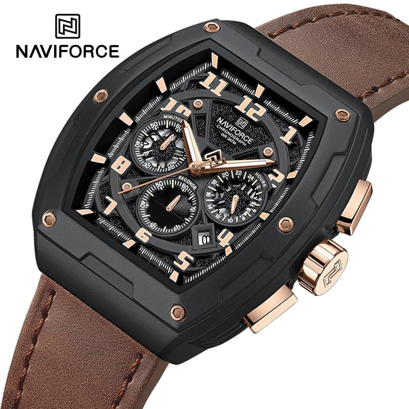 NAVIFORCE Relógio De Pulso De Quartzo Empresarial Para Homem , Resistente À Água , Cronógrafo , Popular , Couro Genuíno