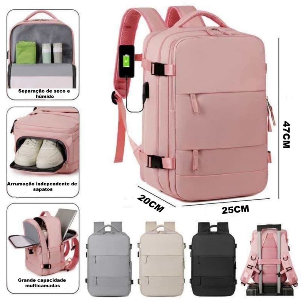Mochila Executiva de Viagem Grande para Notebook Masculina e Feminina com Compartimento para Sapatos