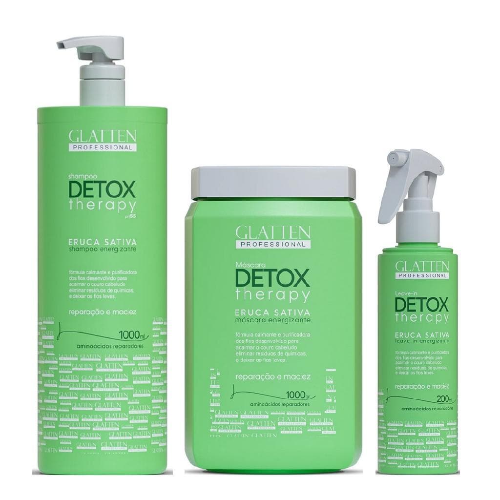 Glatten Detox Therapy Shampoo 1 L e Máscara 1 Kg e Leave-in
