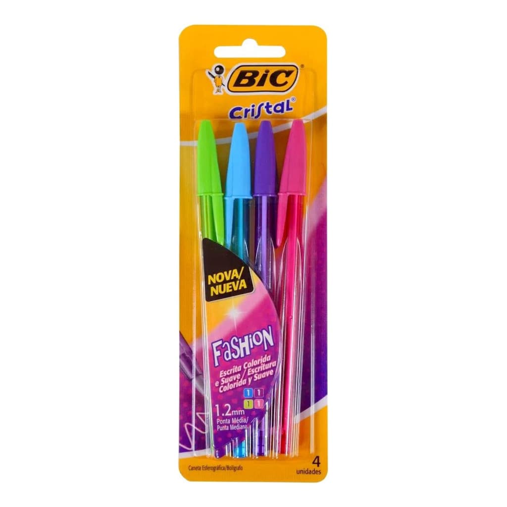 Kit Caneta Bic Cristal Esferográfica Com 4 Cores Fashion Ponta 1.2mm
