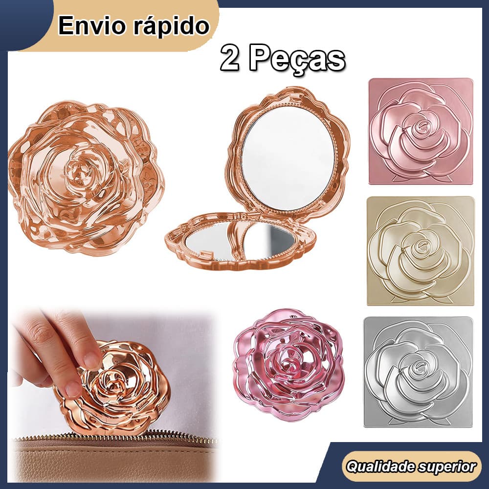 Rosa estilo espelho de maquiagem requintado espelho de maquiagem espelho de viagem conjunto de 2 peças
