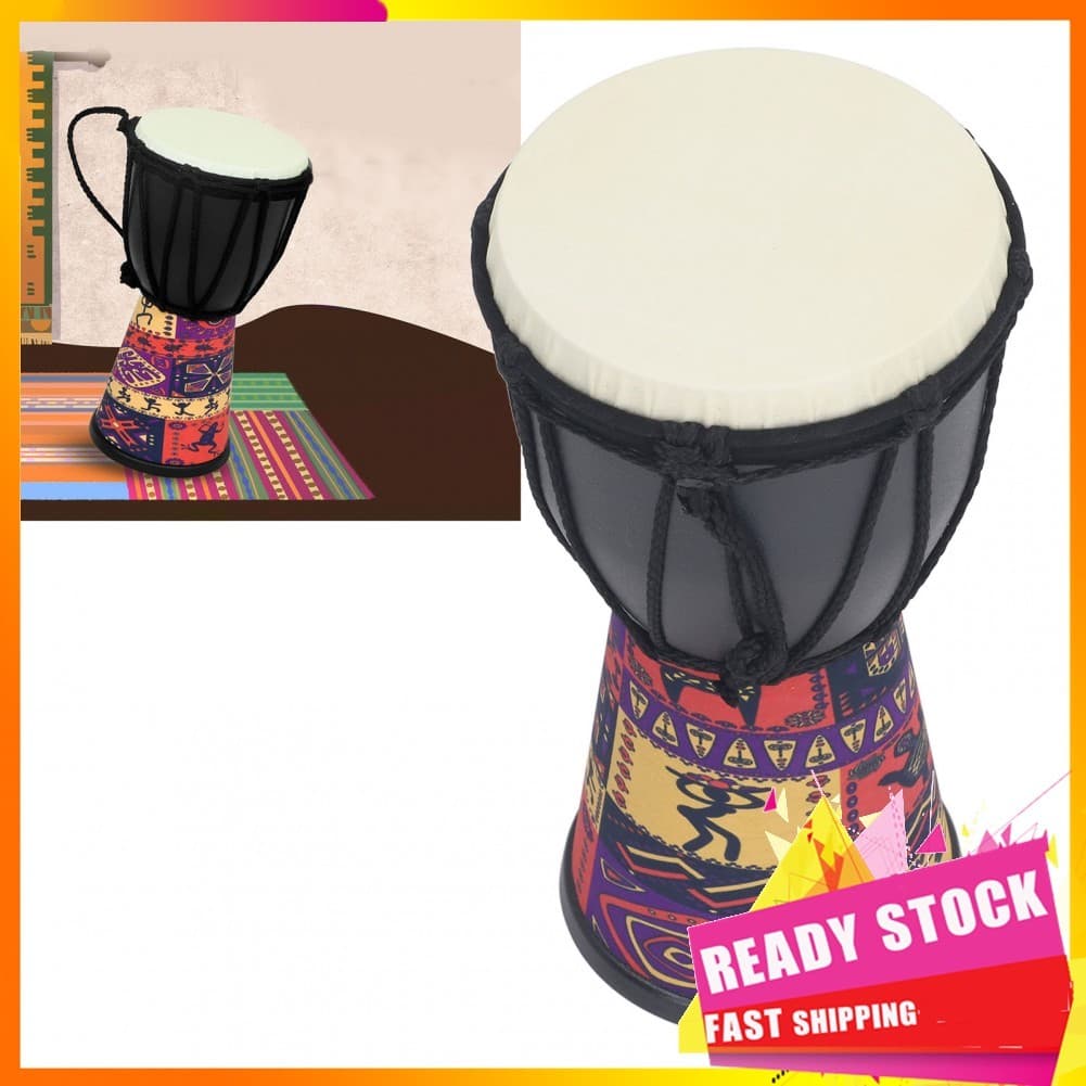 Gfgfgfgg 4 Polegada tambor de mão africano pintado design percussão de pele de carneiro artificial com diy e