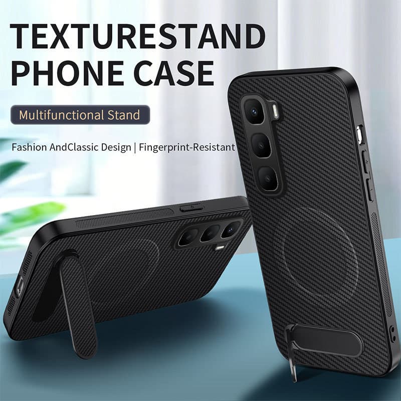 Capa para Infinix Hot 60 Pro Plus 60i Hot60 Pro Hot60Pro 60Pro+ 4G 5G em Fibra de Carbono e Couro com Suporte Protetor A
