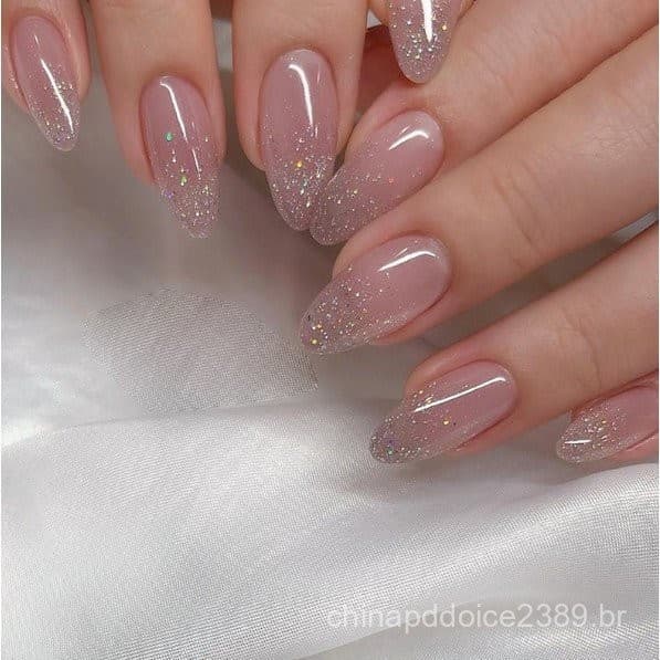 Unhas postiças realistas, curtas, em formato de amêndoa, decoradas, com cola, estilo oval para uso diário. T4HQ