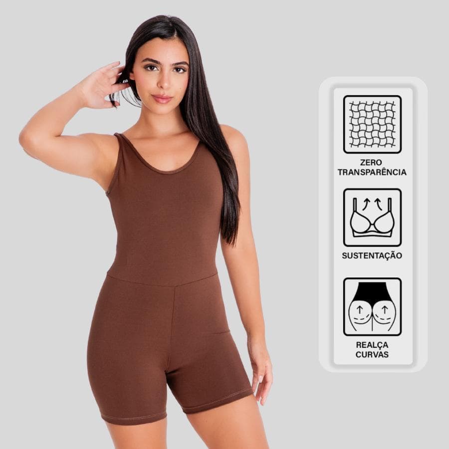 Macaquinho Fitness Feminino Costas Nuas Modelador Poliamida Academia Sem Transparência