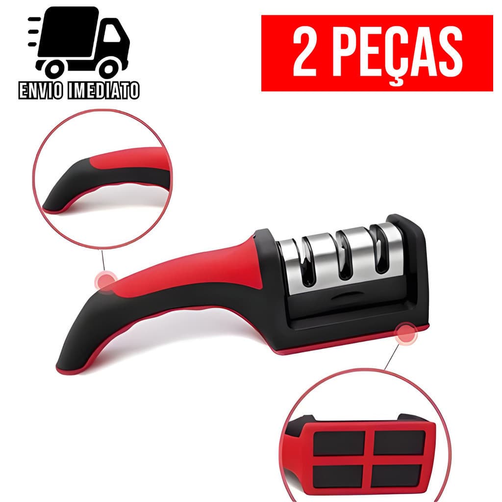 Kit 2 Amolador Afiador de Cozinha Facas em Aço Inox Profissional Com 3 Afiadores Afiação Rápida