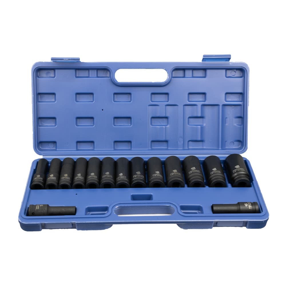 Jogo de Soquete Longo Impacto 1/2" 10 a 27mm 15 Peças com Maleta Bremen 9464