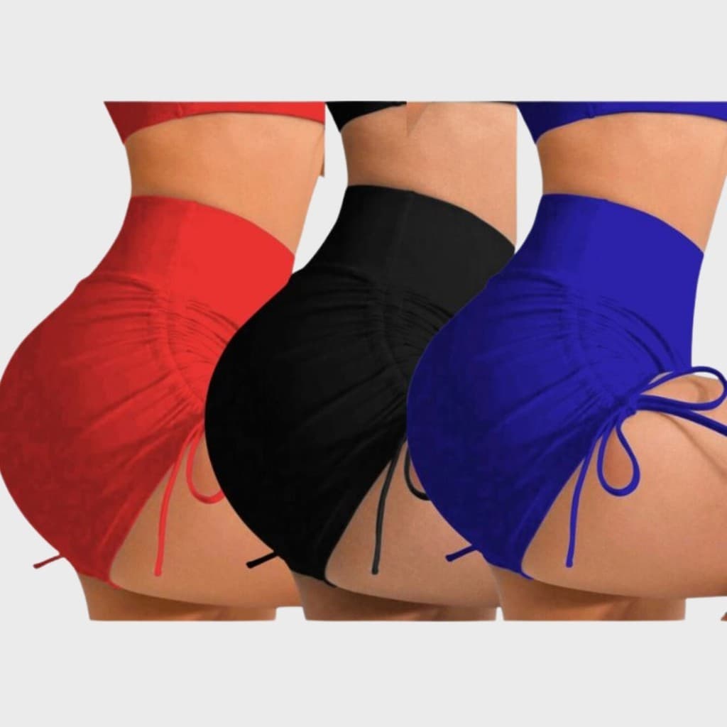 Kit 3 Short Academia Empina Bumbum Fitness Praia Piscina Cos Alto