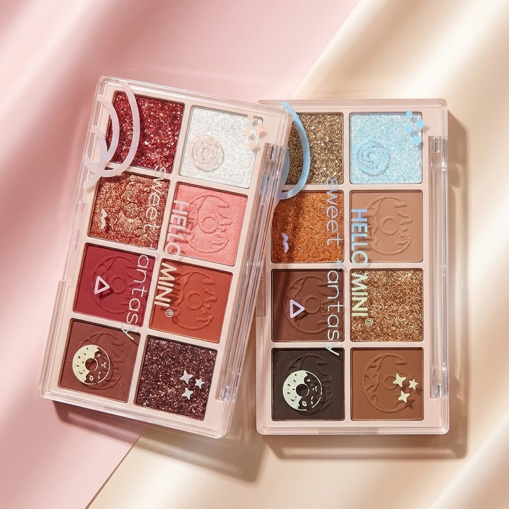 Kit 2 Paletas de Sombras Hello Mini Fashion Cores Vibrantes Segura e Tendência Maquiagem Completa p/ Olhos