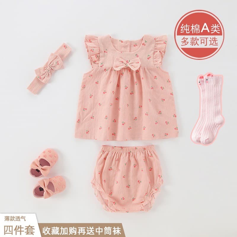Verão criança terno puro algodão estilo fino vestido da menina do bebê vestido de princesa 1 ano de idade bebê saia eleg