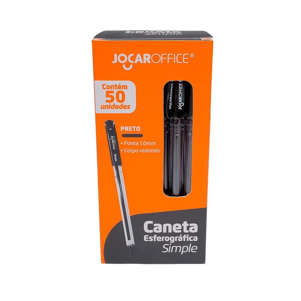 Kit com 50 - Caneta Esferográfica PRETA Simple Media Jocar Office