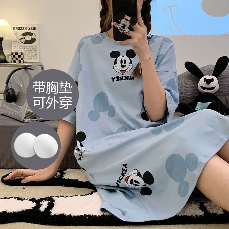 Vestido De Dormir Mickey Acolchoado M-4XL Plus Size Noite De Manga Curta Com Almofada No Peito