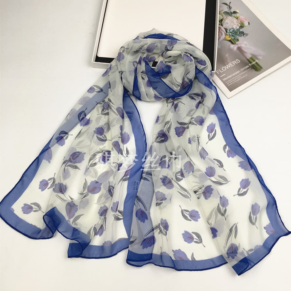 Novo estilo George fio protetor solar lenço de seda senhoras gaze fina flor ultravioleta dança viagem ar condicionado ca