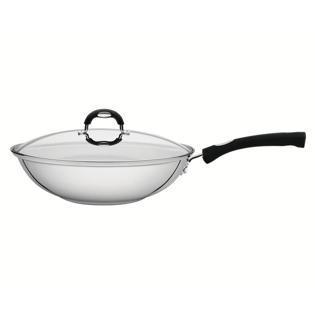 Frigideira Indução Wok Tramontina Astro em Aço Inox com Fundo Triplo e Tampa de Vidro 28cm 3,3L