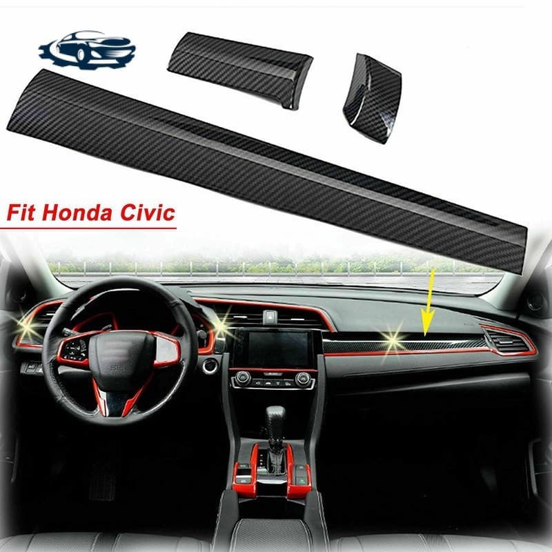 [Em estoque] 3 Peças de Adesivos de Painel em Fibra de Carbono para Honda Civic 10ª Geração, Acessórios para Interior de