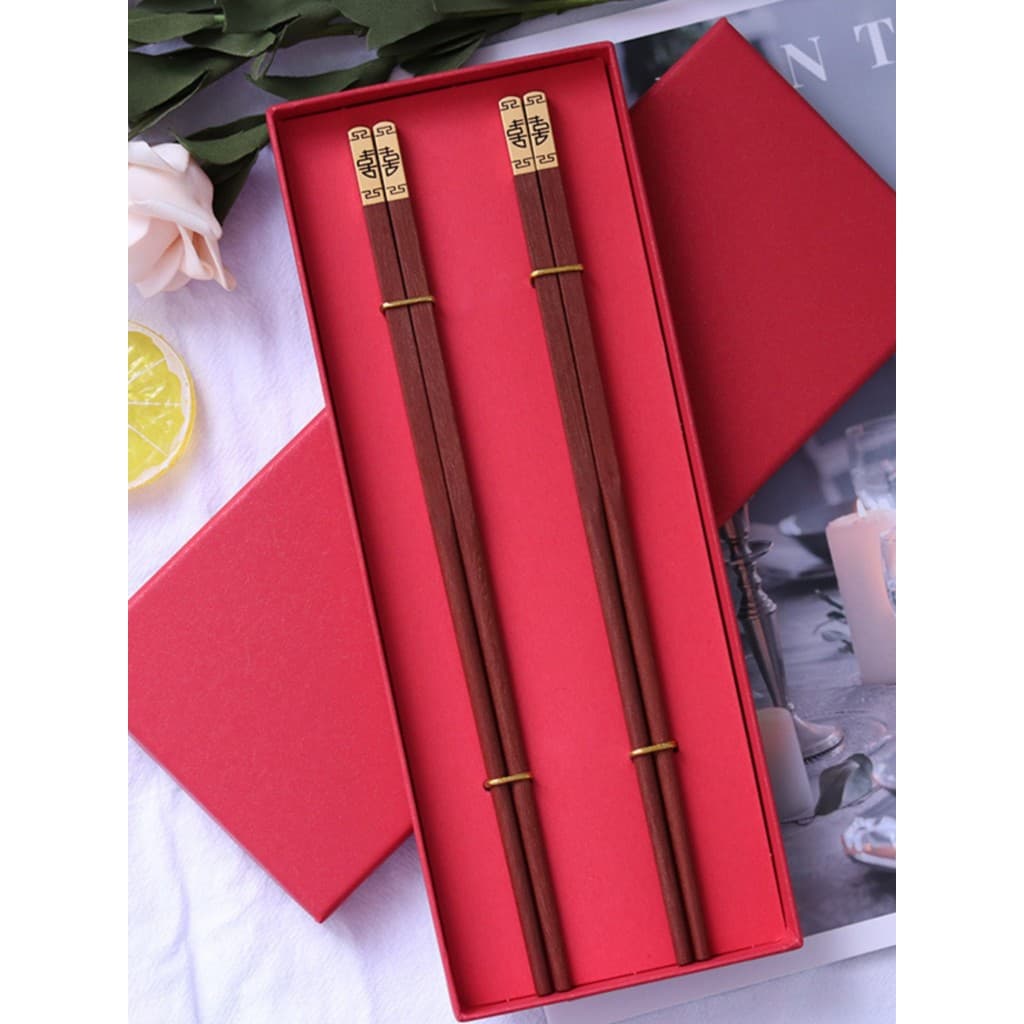 Pauzinhos de madeira estilo casal dois pares doméstico tronco Natural presente de retorno de casamento mogno pauzinhos f