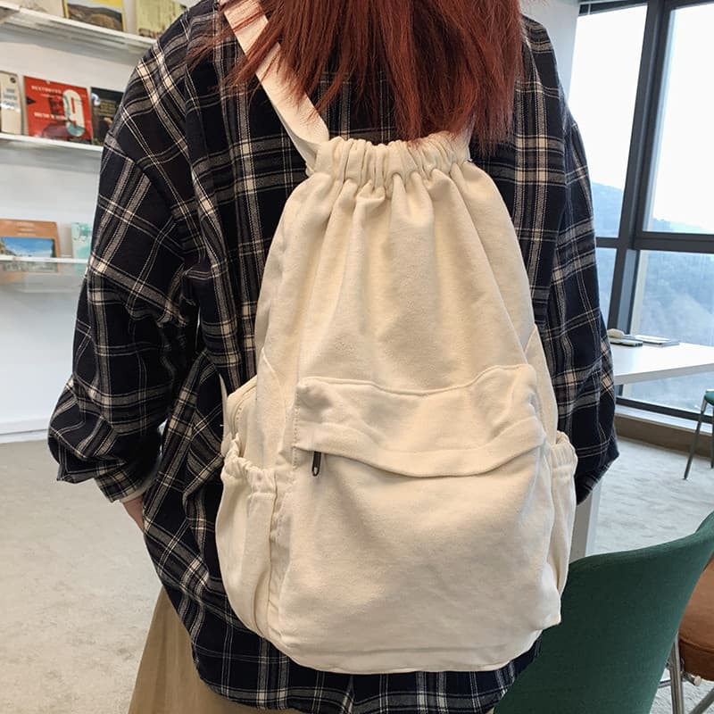 Mochila escolar feminina estudante universitário ins japonês Harajuku lona cordão mochila feminina estudante do ensino m
